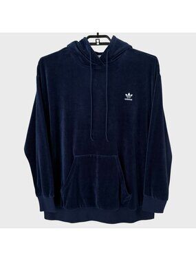 Adidas Velour Trefoil Hoodie Blue Women's 1X Athletic Activewear Yoga Sweatshirt